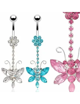 Piercing nombril Pendentif Papillon Multi-Gemmes