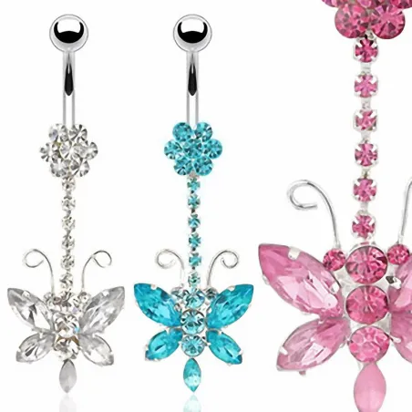 Piercing nombril Pendentif Papillon Multi-Gemmes