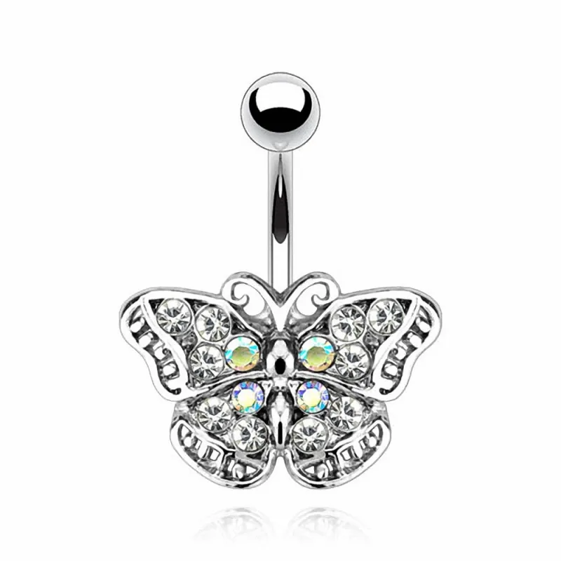 Piercing nombril Acier Papillon Gemmes