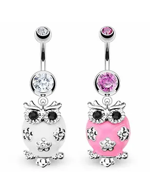 Piercing nombril Acier Chirurgical Chouette Rose