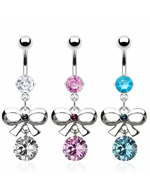 Piercing nombril acier Noeud Papillon Pierre Solitaire