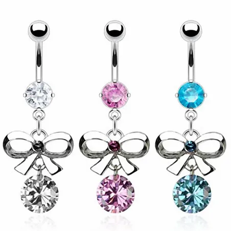 Piercing nombril acier Noeud Papillon Pierre Solitaire