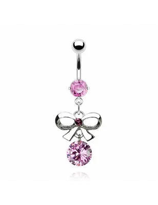 Piercing nombril acier Noeud Papillon Pierre Solitaire