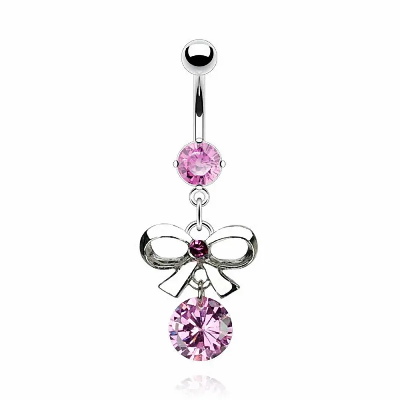 Piercing nombril acier Noeud Papillon Pierre Solitaire