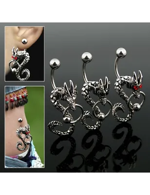 Piercing nombril Acier Chirurgical Dragon Gemmes Anneau BCR