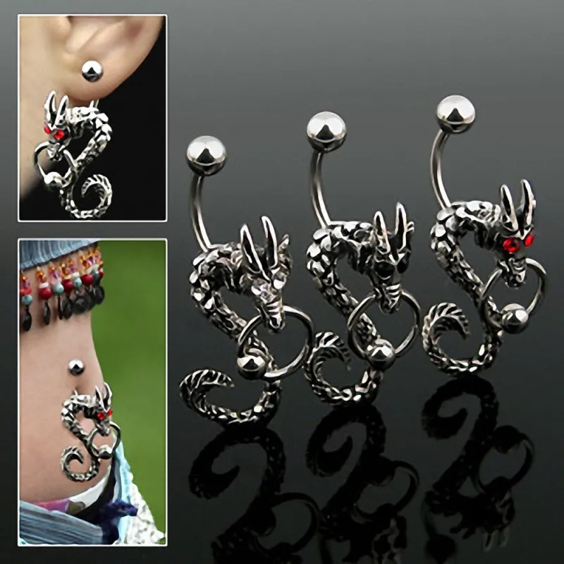 Piercing nombril Acier Chirurgical Dragon Gemmes Anneau BCR