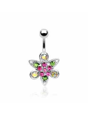 Piercing nombril Acier Chirurgical Fleur Multi Crystal Fantaisie