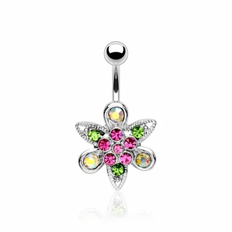 Piercing nombril Acier Chirurgical Fleur Multi Crystal Fantaisie
