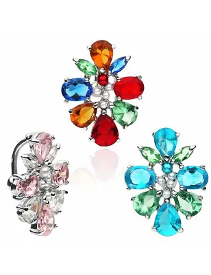 Piercing nombril inversé Grappe Multi Crystaux
