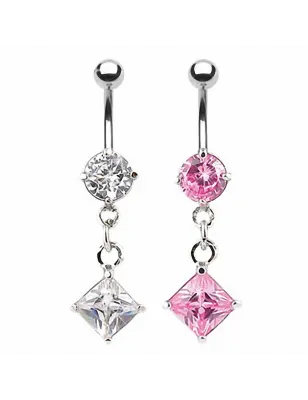 Piercing nombril Plaqué Rhodium Gemme Carré