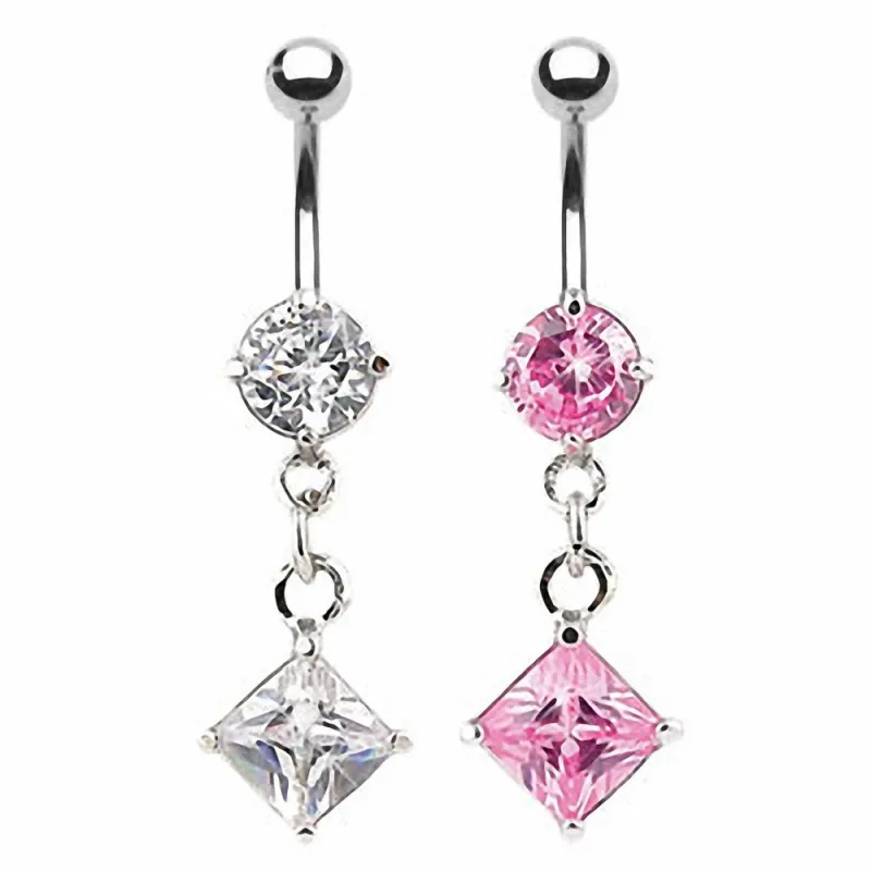 Piercing nombril Plaqué Rhodium Gemme Carré