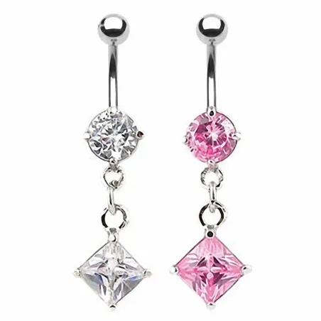 Piercing nombril Plaqué Rhodium Gemme Carré