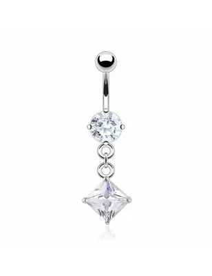 Piercing nombril Plaqué Rhodium Gemme Carré