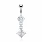 Piercing nombril Plaqué Rhodium Gemme Carré