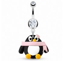 Piercing nombril Pendentif Pingouin Argile Durcie