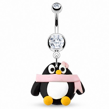 Piercing nombril Pendentif Pingouin Argile Durcie