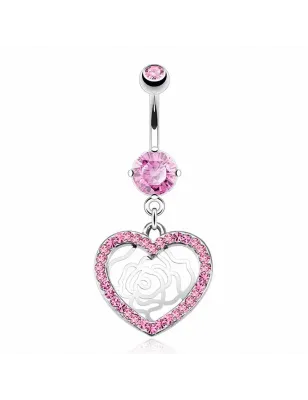 Piercing nombril Pendentif Coeur Fleur et Gemmes