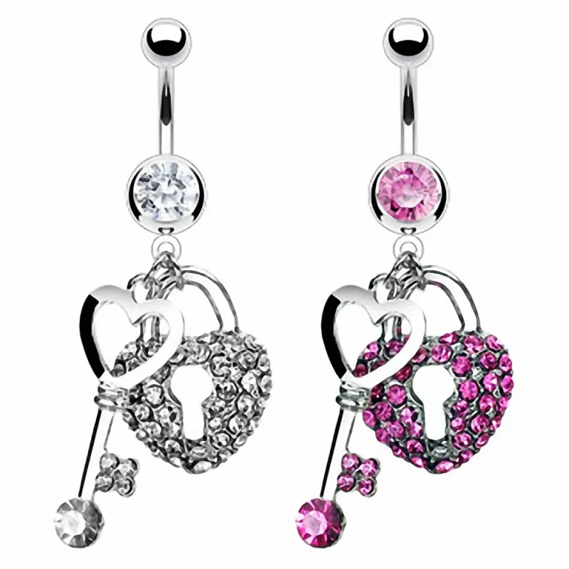 Piercing nombril Clef et Cadenas Gemmes