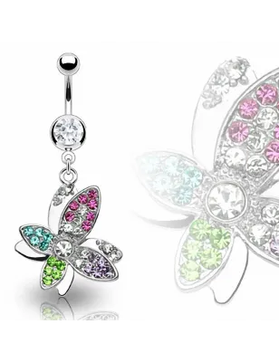Piercing nombril Papillon Gemmes Multicolores