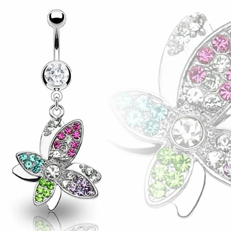 Piercing nombril Papillon Gemmes Multicolores