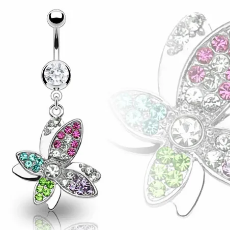 Piercing nombril Papillon Gemmes Multicolores