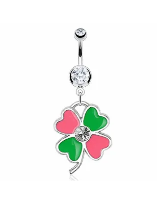 Piercing nombril Pendentif Trèfle 4 feuilles émaillé