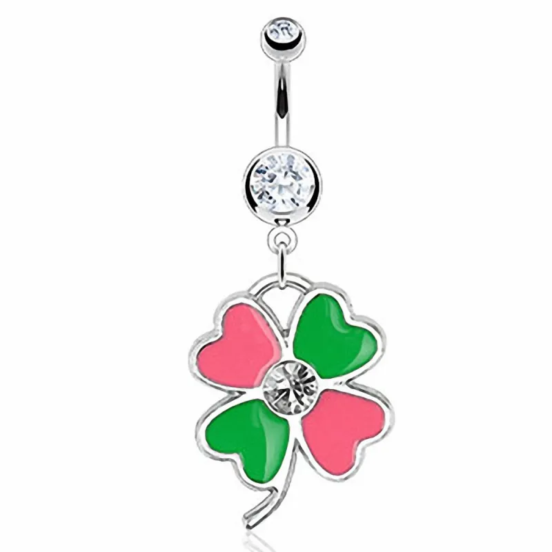 Piercing nombril Pendentif Trèfle 4 feuilles émaillé