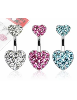 Lot de 3 Piercing Nombril Coeurs pavés de Strass