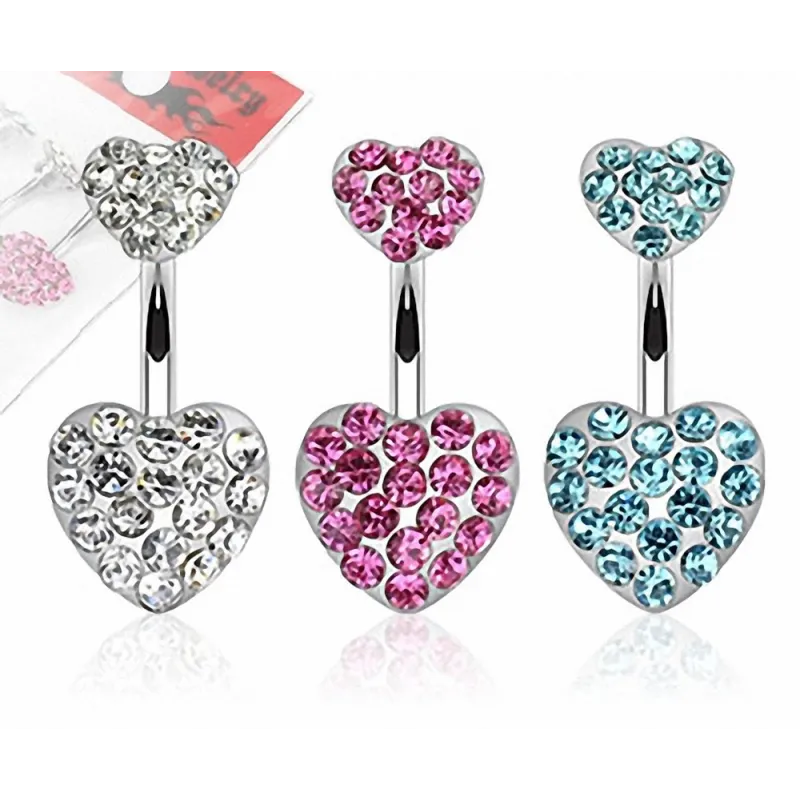 Lot de 3 Piercing Nombril Coeurs pavés de Strass