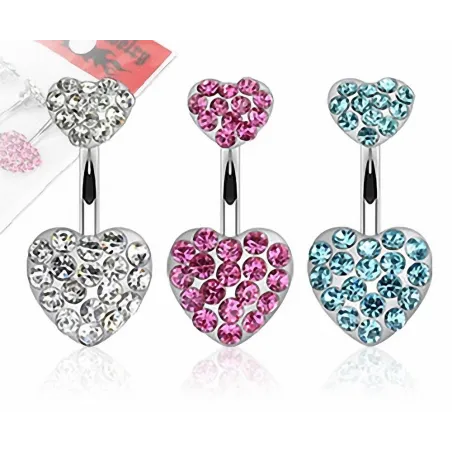 Lot de 3 Piercing Nombril Coeurs pavés de Strass