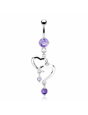 Piercing nombril Pendentif Double Coeur en acier chirurgical