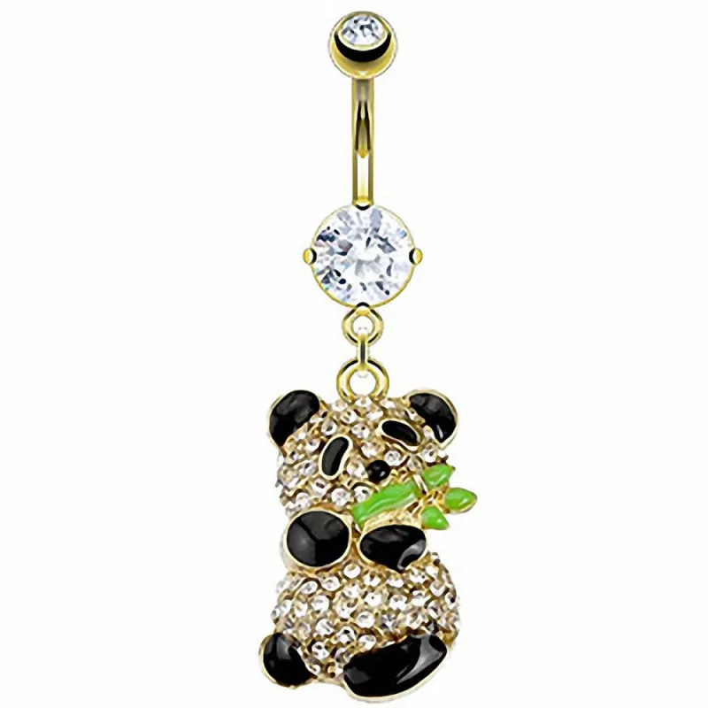 Piercing Nombril acier chirurgical Doré Panda Bambou