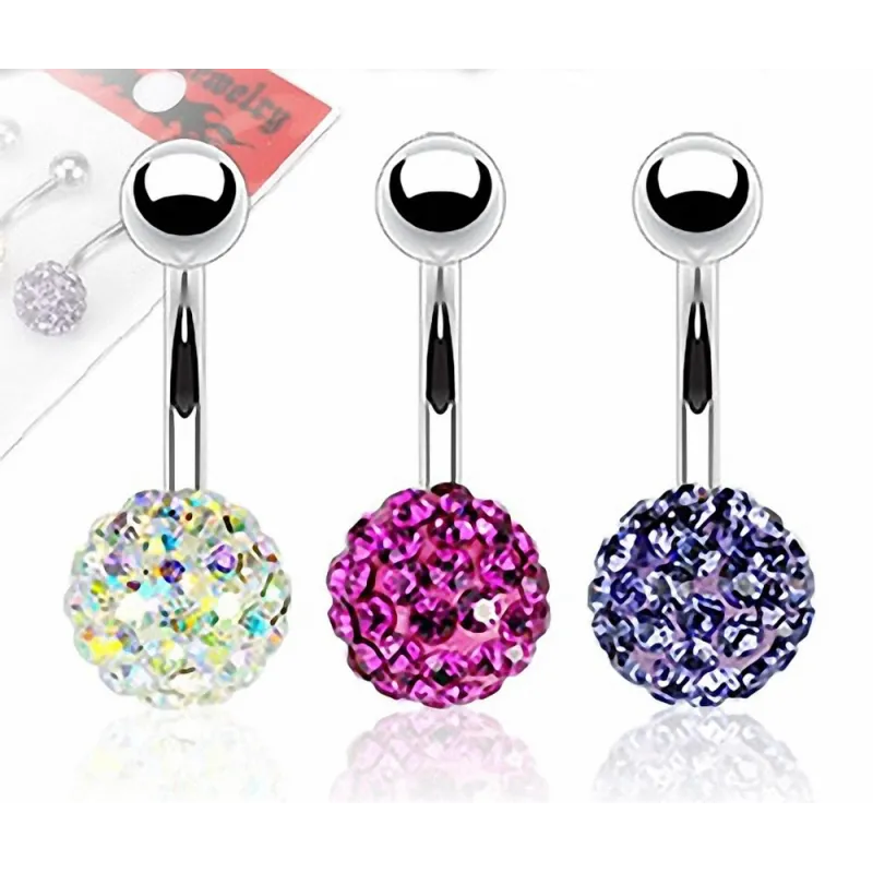 Lot de 3 Piercing nombril Crystal Férido Aurore Boréale Fuchsia Tanzanite