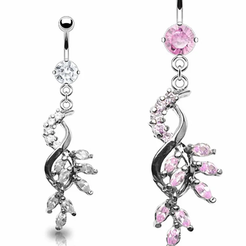 Piercing nombril Feuilles de Vigne Gemmes