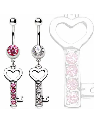 Piercing nombril clef strass