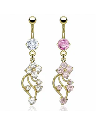 Piercing nombril plaqué or vigne rose