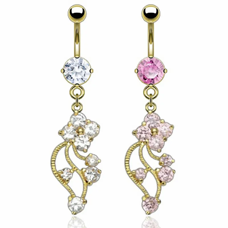 Piercing nombril plaqué or vigne rose