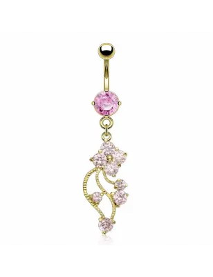 Piercing nombril plaqué or vigne rose