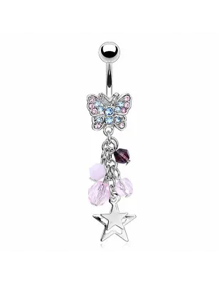 Piercing nombril papillon perles étoiles