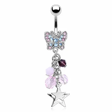 Piercing nombril papillon perles étoiles