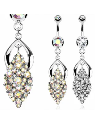 Piercing nombril feuille pavée de gemmes