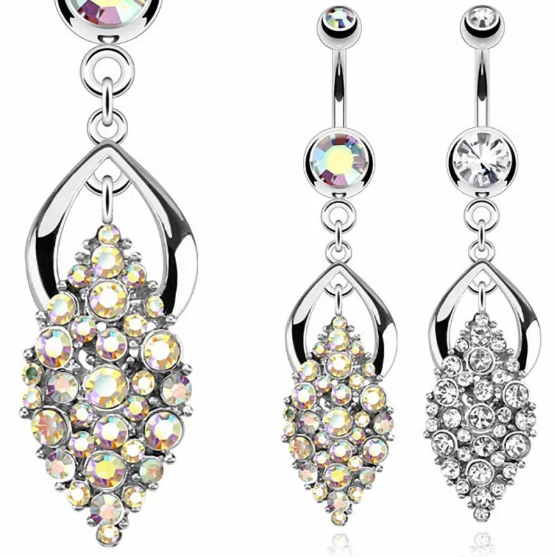 Piercing nombril feuille pavée de gemmes