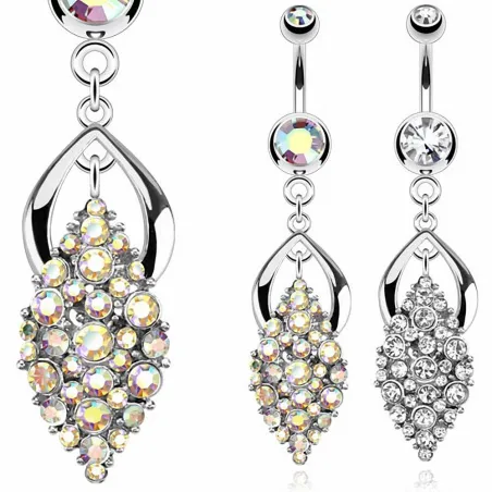 Piercing nombril feuille pavée de gemmes