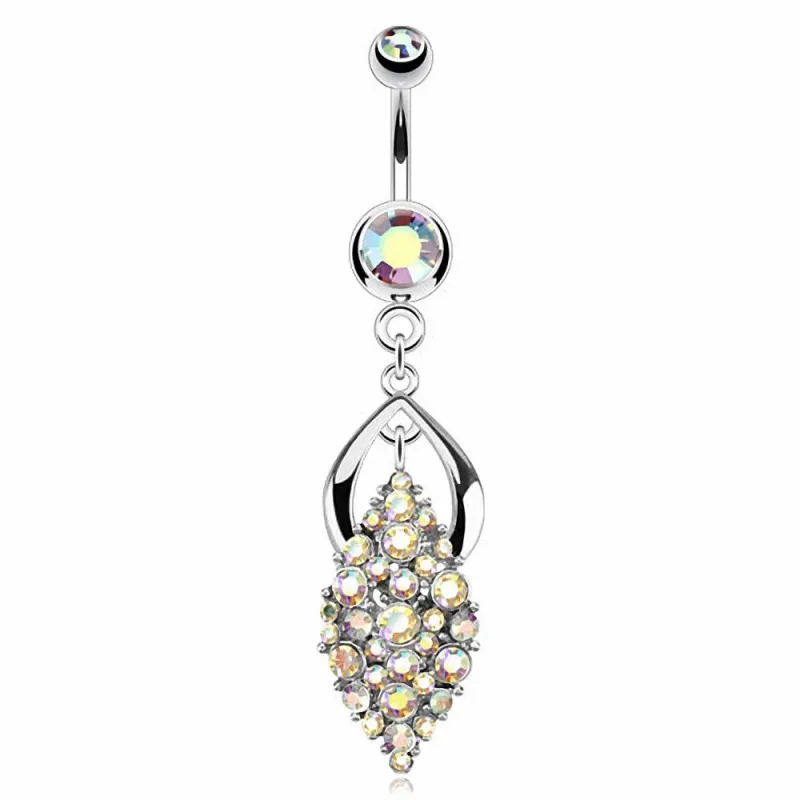 Piercing nombril feuille pavée de gemmes