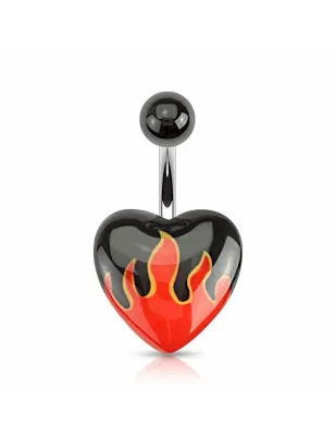Piercing nombril coeur flammes