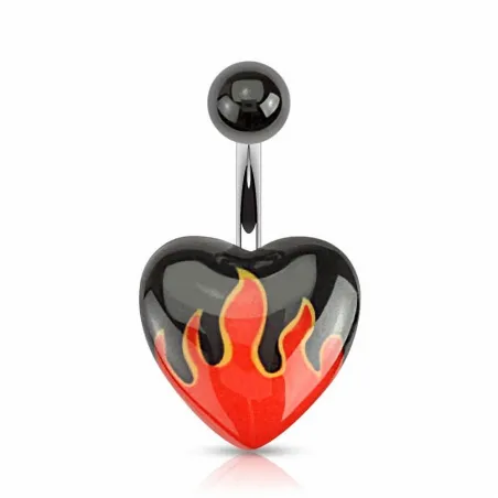 Piercing nombril coeur flammes