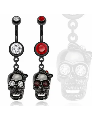 Piercing nombril noir tête de mort