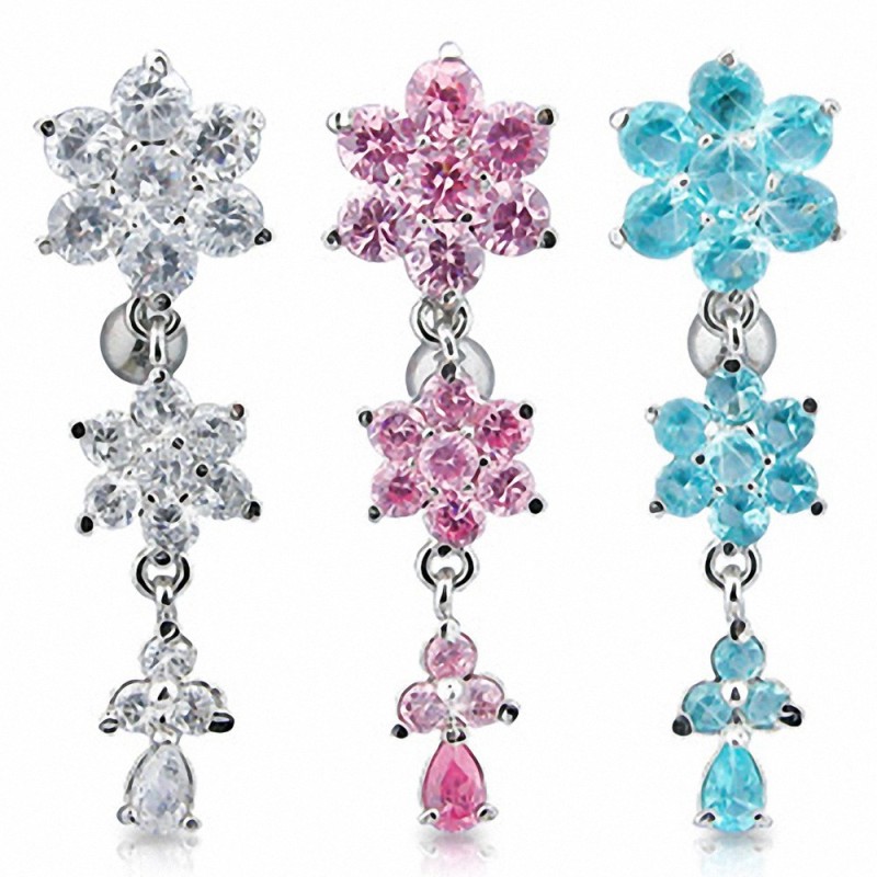 Piercing Nombril En Titane - 2 Fleurs En Argent 925, Tige 1,6x10 Mm, Boule 5 Mm - Hypoallergénique, Couleur Au Choix