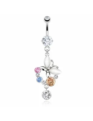 Piercing nombril pendentif papillon gemmes