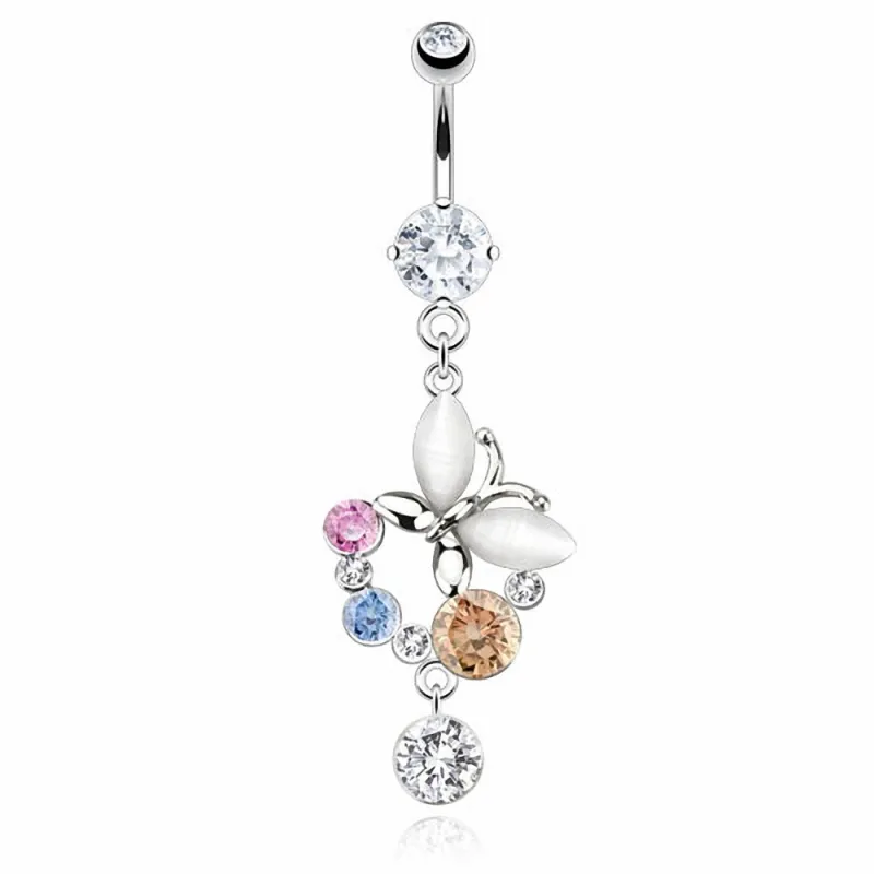 Piercing nombril pendentif papillon gemmes